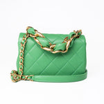 CHANEL Handbag Green Mini Green Lambskin Quilted Entwined Single Flap Antique Gold Hardware -Knockoff
