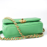 CHANEL Handbag Green Mini Green Lambskin Quilted Entwined Single Flap Antique Gold Hardware -Knockoff
