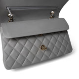 CHANEL Handbag Grey 21A Grey Caviar Quilted Medium Classic Flap Light Gold Hardware -Knockoff
