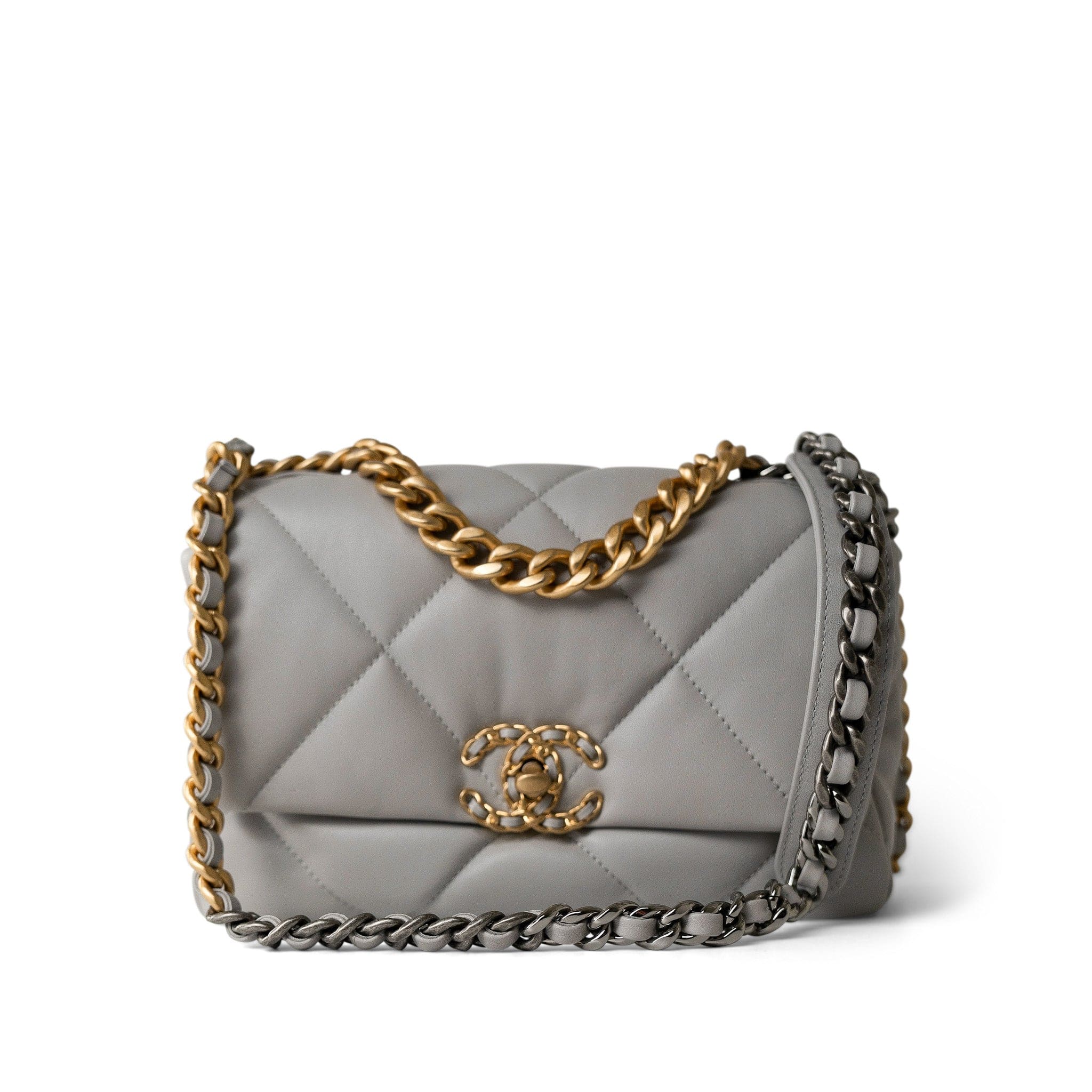 CHANEL Handbag Grey 21A Grey Lambskin Quilted 19 Flap Mixed Hardware -Knockoff
