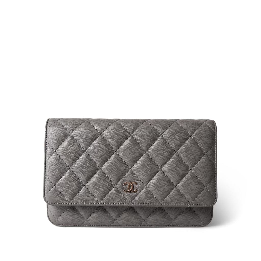 CHANEL Handbag Grey 22B Grey Caviar Quilted Wallet on Chain Light Gold Hardware -Knockoff
