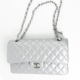 CHANEL Handbag Grey 23P Metallic Silver Lambskin Quilted Classic Flap Medium SHW Edge Stitching -Knockoff
