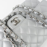 CHANEL Handbag Grey 23P Metallic Silver Lambskin Quilted Classic Flap Medium SHW Edge Stitching -Knockoff
