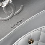 CHANEL Handbag Grey 23P Metallic Silver Lambskin Quilted Classic Flap Medium SHW Edge Stitching -Knockoff
