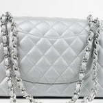 CHANEL Handbag Grey 23P Metallic Silver Lambskin Quilted Classic Flap Medium SHW Edge Stitching -Knockoff
