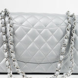 CHANEL Handbag Grey 23P Metallic Silver Lambskin Quilted Classic Flap Medium SHW Edge Stitching -Knockoff
