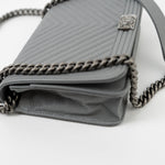 CHANEL Handbag Grey Chanel Grey Caviar Chevron Boy Wallet on Chain Ruthenium Hardware (WOC) -Knockoff
