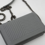 CHANEL Handbag Grey Chanel Grey Caviar Chevron Boy Wallet on Chain Ruthenium Hardware (WOC) -Knockoff
