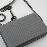 CHANEL Handbag Grey Chanel Grey Caviar Chevron Boy Wallet on Chain Ruthenium Hardware (WOC) -Knockoff
