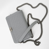 CHANEL Handbag Grey Chanel Grey Caviar Chevron Boy Wallet on Chain Ruthenium Hardware (WOC) -Knockoff
