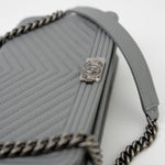 CHANEL Handbag Grey Chanel Grey Caviar Chevron Boy Wallet on Chain Ruthenium Hardware (WOC) -Knockoff
