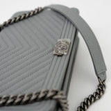 CHANEL Handbag Grey Chanel Grey Caviar Chevron Boy Wallet on Chain Ruthenium Hardware (WOC) -Knockoff
