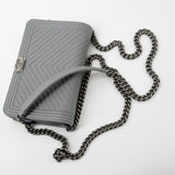 CHANEL Handbag Grey Chanel Grey Caviar Chevron Boy Wallet on Chain Ruthenium Hardware (WOC) -Knockoff
