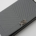 CHANEL Handbag Grey Chanel Grey Caviar Chevron Boy Wallet on Chain Ruthenium Hardware (WOC) -Knockoff
