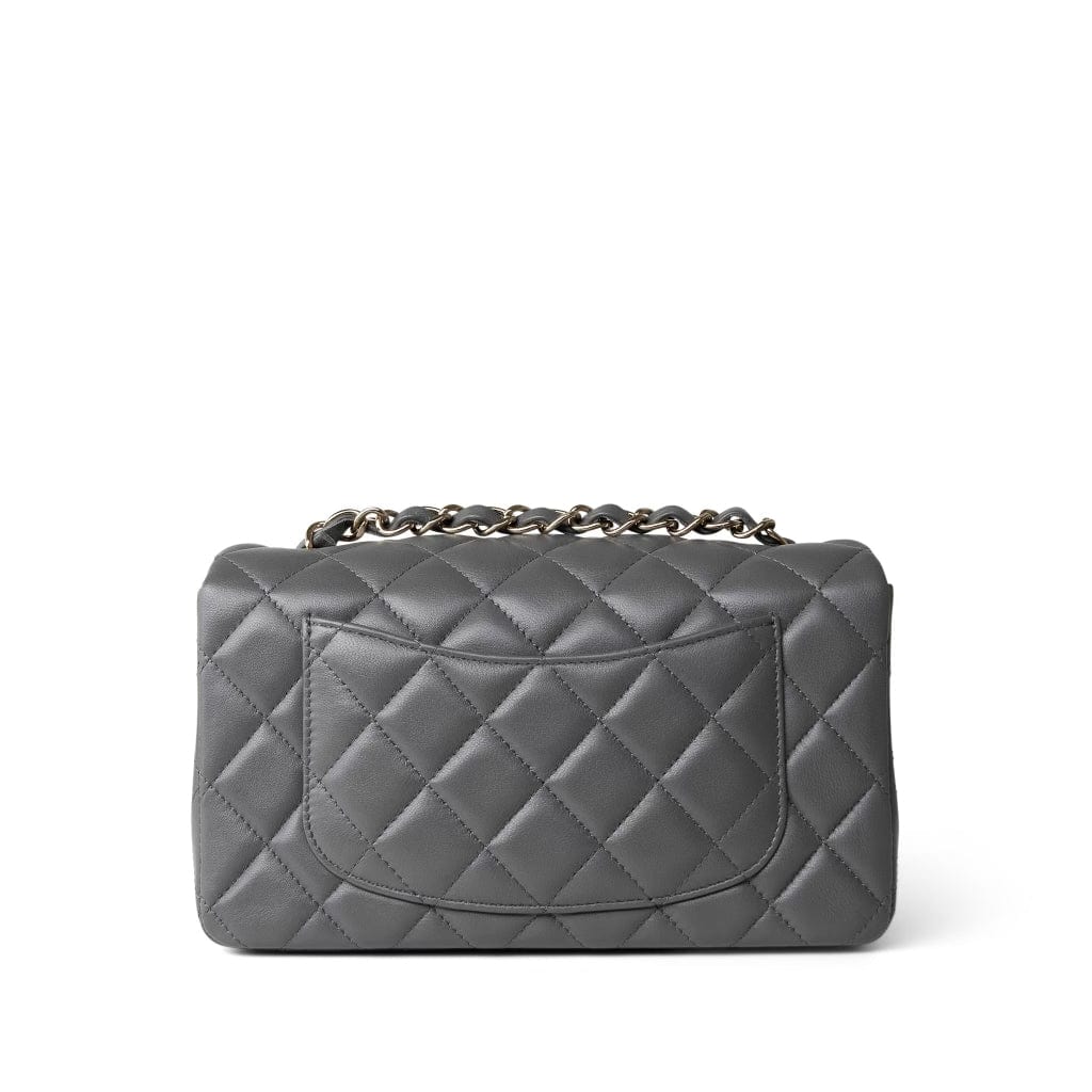 CHANEL Handbag Grey Dark Grey Lambskin Quilted Mini Rectangular Flap Light Gold Hardware -Knockoff
