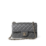 CHANEL Handbag Grey Dark Grey Lambskin Quilted Mini Rectangular Flap Light Gold Hardware -Knockoff
