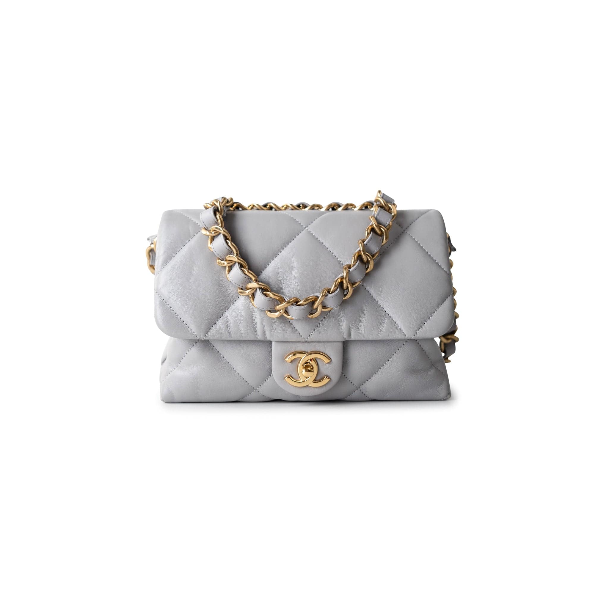 CHANEL Handbag Grey Grey Lambskin Quilted Chain Top Handle Flap -Knockoff
