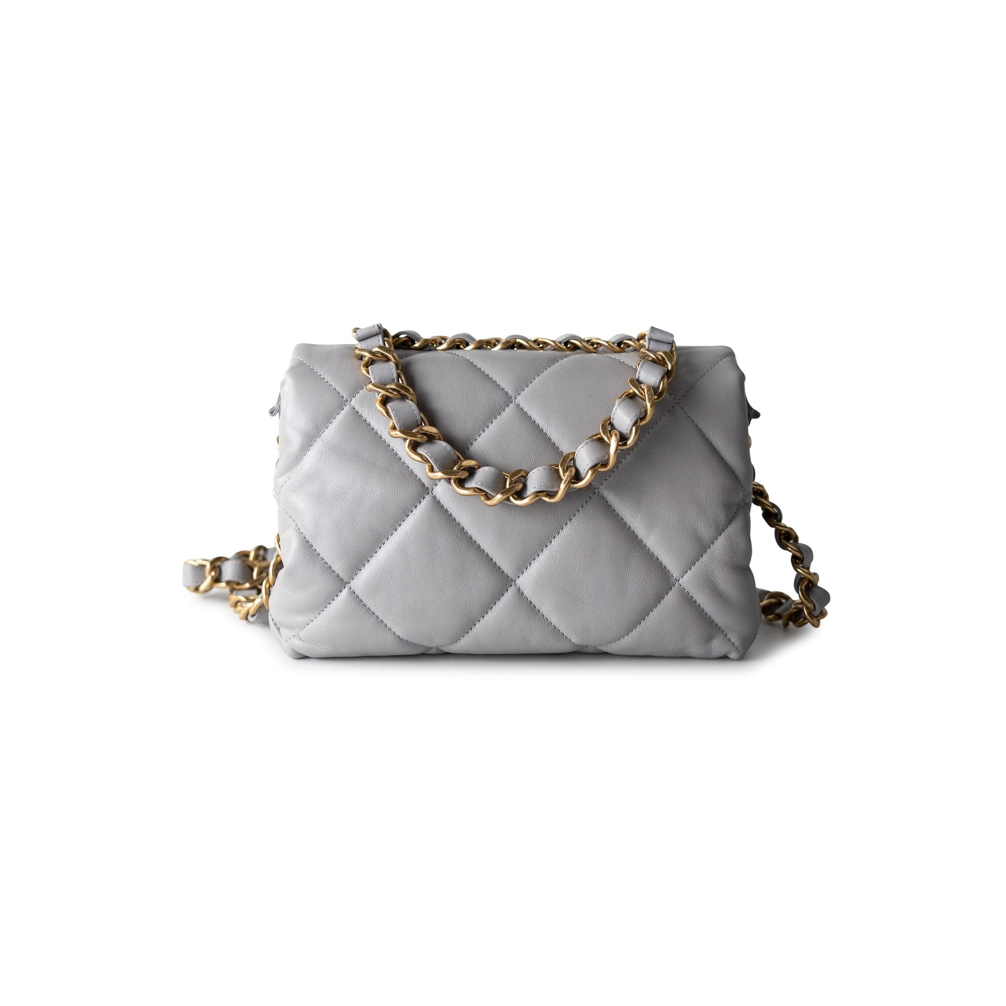 CHANEL Handbag Grey Grey Lambskin Quilted Chain Top Handle Flap -Knockoff
