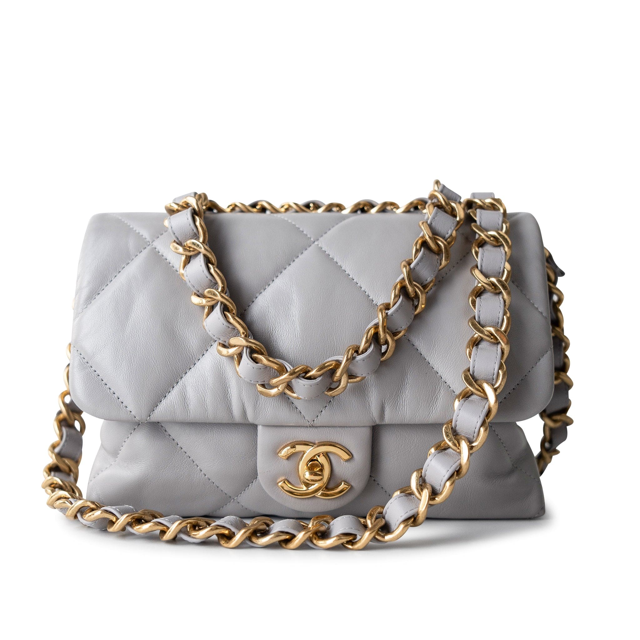 CHANEL Handbag Grey Grey Lambskin Quilted Chain Top Handle Flap -Knockoff
