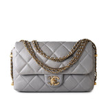 CHANEL Handbag Grey Grey Lambskin Quilted Crush on Chains Single Flap Bag Antique Gold Hardware -Knockoff
