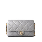 CHANEL Handbag Grey Grey Lambskin Quilted Crush on Chains Single Flap Bag Antique Gold Hardware -Knockoff
