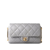 CHANEL Handbag Grey Grey Lambskin Quilted Crush on Chains Single Flap Bag Antique Gold Hardware -Knockoff
