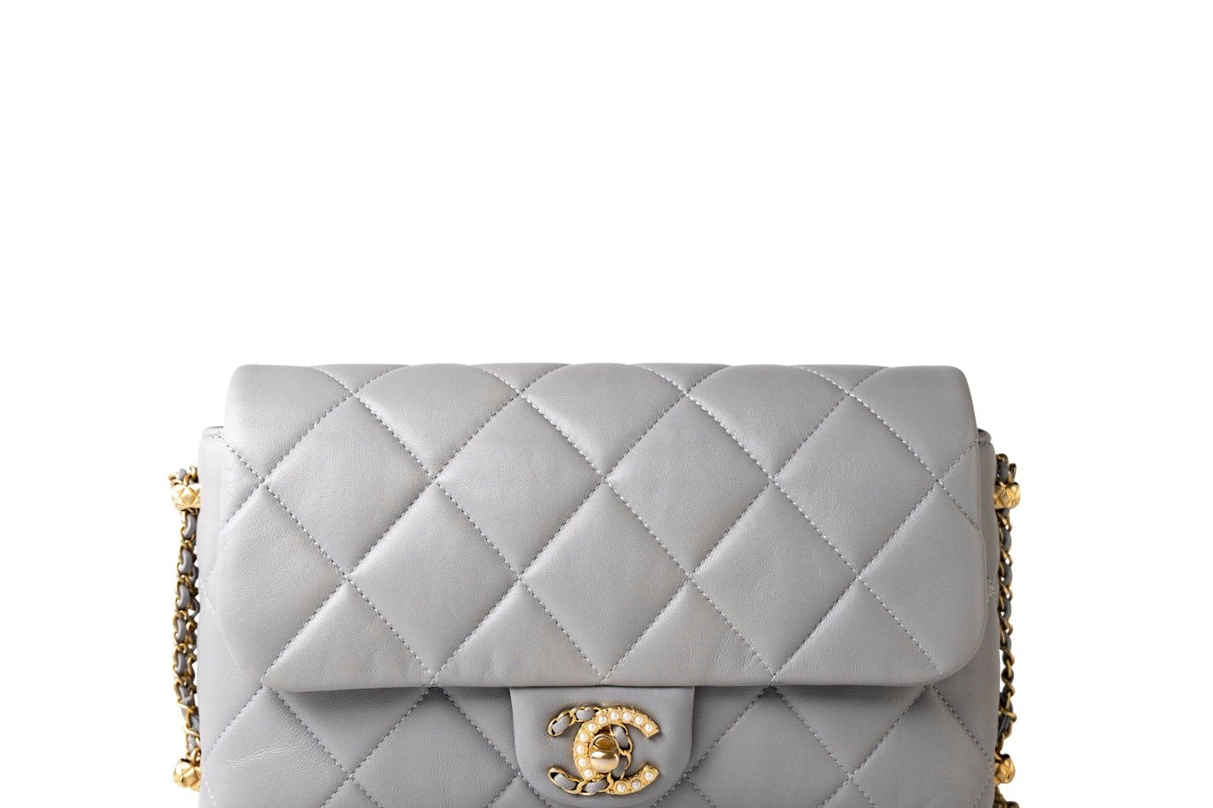 CHANEL Handbag Grey Grey Lambskin Quilted Crush on Chains Single Flap Bag Antique Gold Hardware -Knockoff
