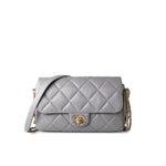 CHANEL Handbag Grey Grey Lambskin Quilted Crush on Chains Single Flap Bag Antique Gold Hardware -Knockoff
