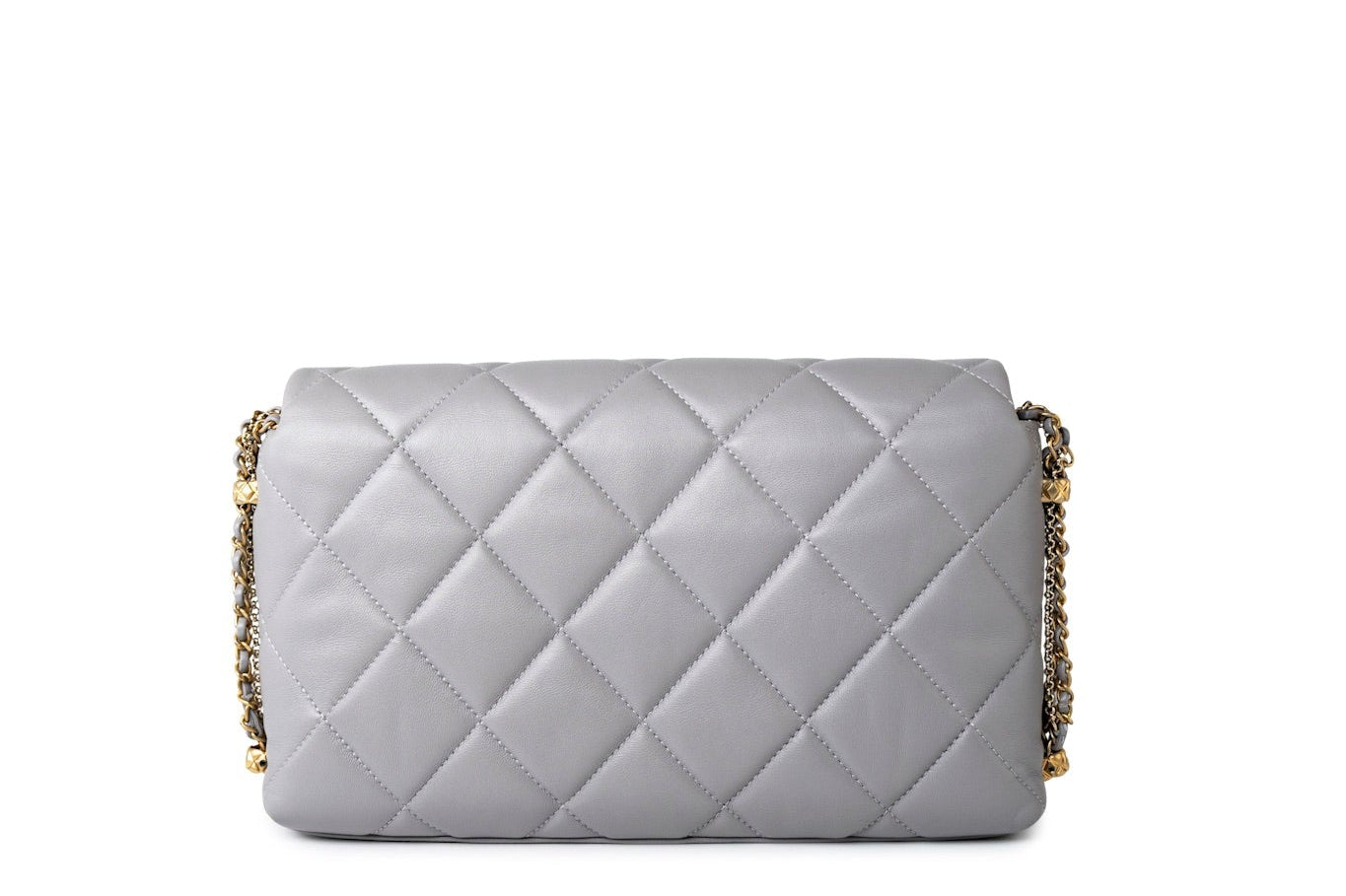 CHANEL Handbag Grey Grey Lambskin Quilted Crush on Chains Single Flap Bag Antique Gold Hardware -Knockoff
