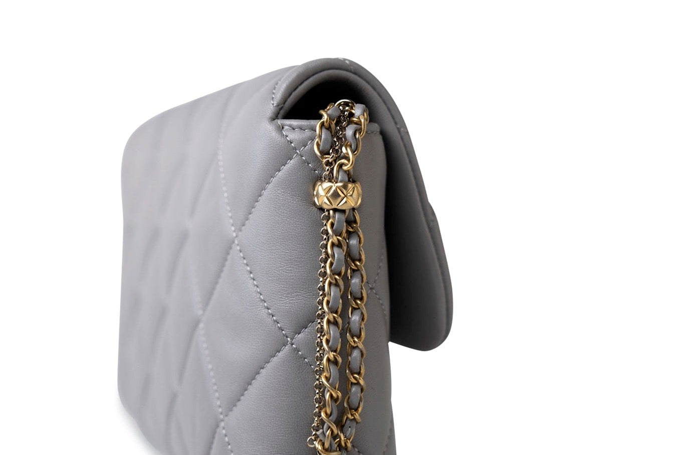 CHANEL Handbag Grey Grey Lambskin Quilted Crush on Chains Single Flap Bag Antique Gold Hardware -Knockoff
