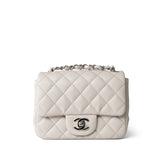 CHANEL Handbag Grey Light Grey Caviar Quilted Mini Square Flap Silver Hardware -Knockoff
