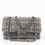 CHANEL Handbag Grey Tweed Quilted Classic Flap Medium Shiny Ruthenium Hardware -Knockoff
