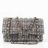 CHANEL Handbag Grey Tweed Quilted Classic Flap Medium Shiny Ruthenium Hardware -Knockoff
