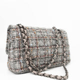 CHANEL Handbag Grey Tweed Quilted Classic Flap Medium Shiny Ruthenium Hardware -Knockoff
