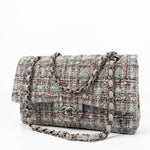 CHANEL Handbag Grey Tweed Quilted Classic Flap Medium Shiny Ruthenium Hardware -Knockoff
