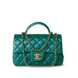 CHANEL Handbag Iridescent Green Lambskin Quilted Mini Top Handle LGHW -Knockoff
