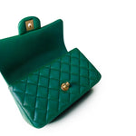 CHANEL Handbag Iridescent Green Lambskin Quilted Mini Top Handle LGHW -Knockoff
