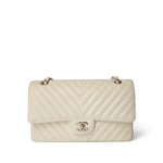 CHANEL Handbag Ivory / Classic flap 18C Ivory Chevron Lambskin Medium Classic Flap Light Gold Hardware -Knockoff
