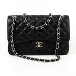 CHANEL Handbag Jumbo Black Caviar Quilted Classic Flap Silver Hardware -Knockoff
