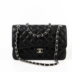 CHANEL Handbag Jumbo Black Caviar Quilted Classic Flap Silver Hardware -Knockoff
