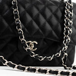 CHANEL Handbag Jumbo Black Caviar Quilted Classic Flap Silver Hardware -Knockoff
