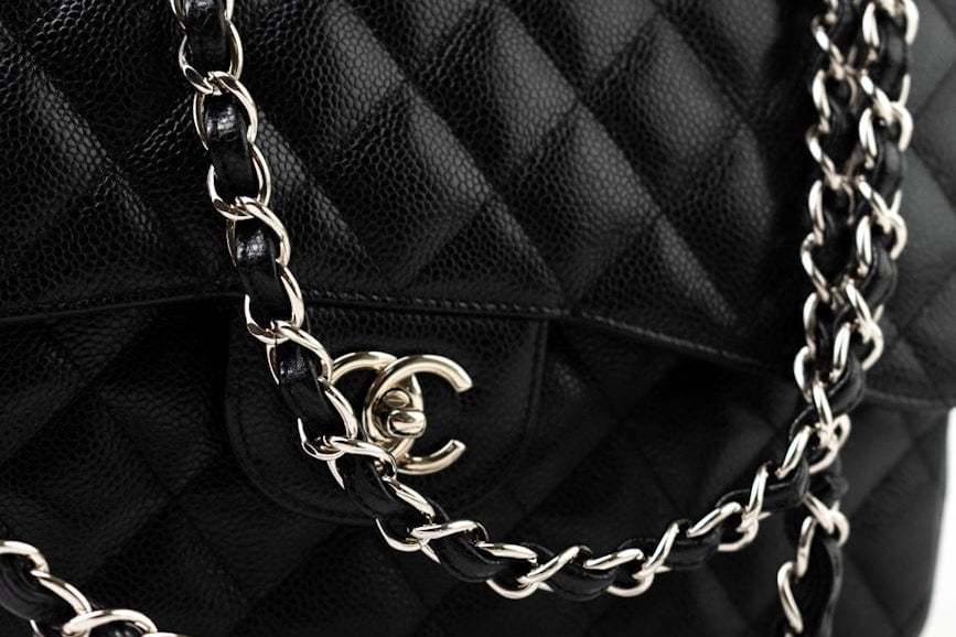 CHANEL Handbag Jumbo Black Caviar Quilted Classic Flap Silver Hardware -Knockoff
