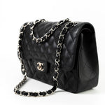 CHANEL Handbag Jumbo Black Caviar Quilted Classic Flap Silver Hardware -Knockoff
