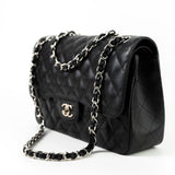 CHANEL Handbag Jumbo Black Caviar Quilted Classic Flap Silver Hardware -Knockoff
