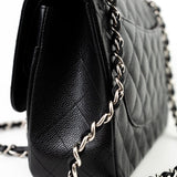 CHANEL Handbag Jumbo Black Caviar Quilted Classic Flap Silver Hardware -Knockoff
