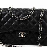 CHANEL Handbag Jumbo Black Caviar Quilted Classic Flap Silver Hardware -Knockoff
