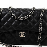 CHANEL Handbag Jumbo Black Caviar Quilted Classic Flap Silver Hardware -Knockoff
