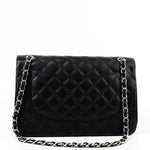 CHANEL Handbag Jumbo Black Caviar Quilted Classic Flap Silver Hardware -Knockoff
