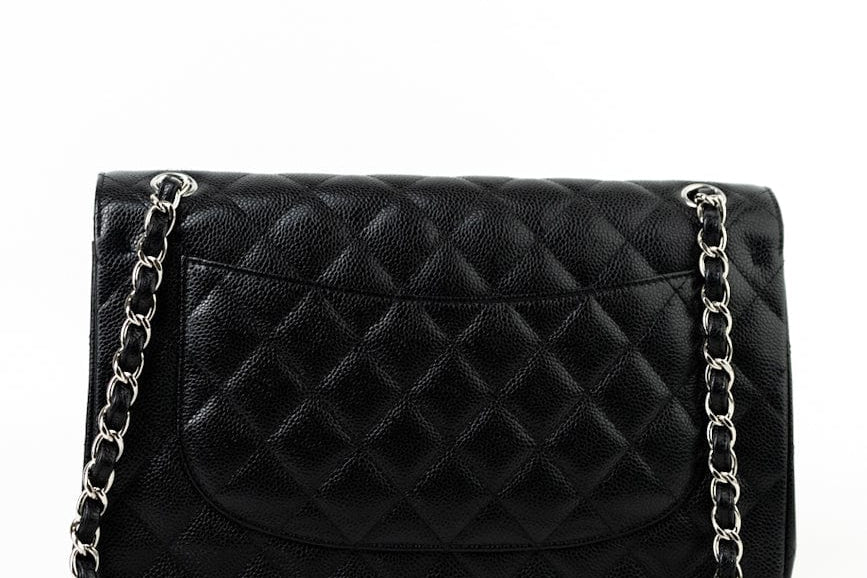 CHANEL Handbag Jumbo Black Caviar Quilted Classic Flap Silver Hardware -Knockoff
