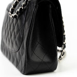 CHANEL Handbag Jumbo Black Caviar Quilted Classic Flap Silver Hardware -Knockoff
